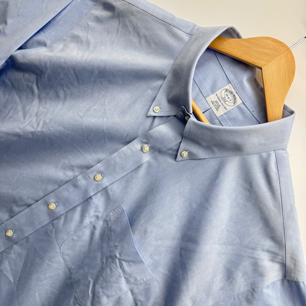 Brooks Brothers Button Down Shirt Mens 19 36/37 Blue Slim Fit Non-Iron Oxford